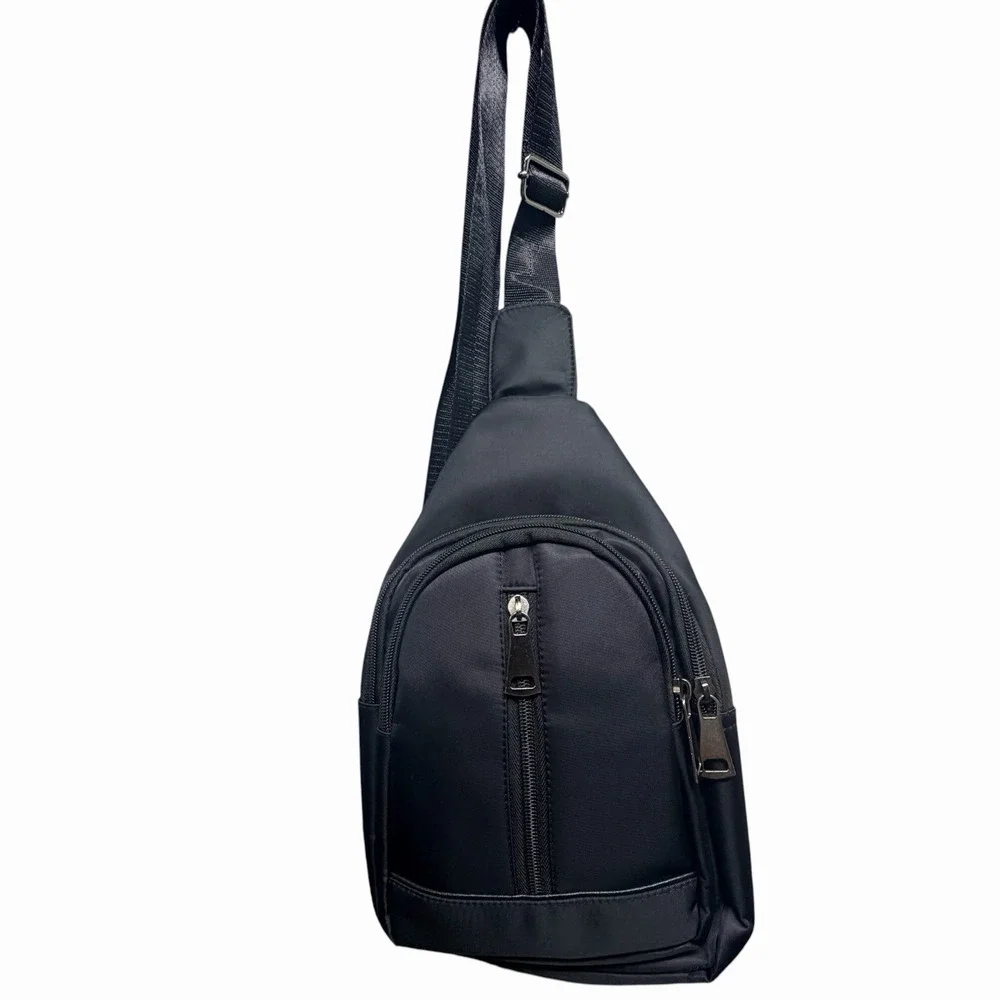 Black Sling Bag Crossbody Chest Pack Travel Backpack Nylon Multi Pocket